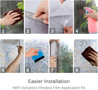 Volcanics Window Privacy Film Static Window Clings Vinyl 3D Decals Stickers Rainbow Window Film for Glass Door Home Heat Control Anti UV 23.6 x 78.7 Inches