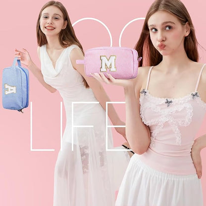 YOOLIFE Teacher Appreciation Gifts for Women - Personalized Birthday Gifts Idea for Women Teacher Best Friend Mom Bridesmaid, Large Initial Pink Makeup Bag, Cosmetic Toiletry Bag Case Make Up Pouch T