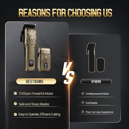 BESTBOMG® Professional Hair Clippers for Men, Professional Barber Clippers and Trimmer Set, Mens Cordless Hair Clipper for Barbers Haircut Kit Fade, BS-807E (Bronze)