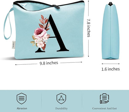 Vavabox A-Z Personalized Makeup Bag, Birthday Gifts for Women Mom, Gifts for Best Friend, Bride Bridesmaid Cosmetic bag (D, Green)