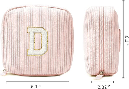 LETGO Birthday Gifts for Women Small Personalized Initial Monogram Makeup Bag,Preppy Corduroy Makeup Bags Travel Toiletry Bag Cute Pouch Purse for Her Mom Girlfriend Wife Sister Teacher Bridesmaid