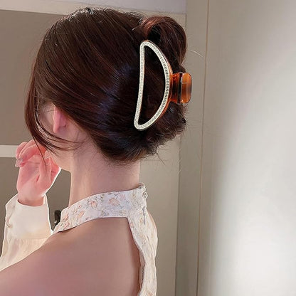 SINIDE Crystal Hair Clips, Semicircle Rhinestone Claw Clips Nonslip Acrylic Jaw Clip for Thin Long Hair, Fashion Elegant Clamps Accessories for Women Ladies Strong Hold Barrette for Styling (2 Pack)
