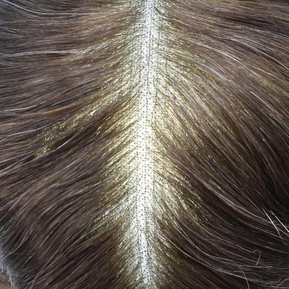 Mens Toupee Human Hair Piece French Lace Toupee for Man Hair System Indian Human Hair Replacement Systems V-Looped PU Front Hairpieces 8"X10" 2# DARKEST BROWN