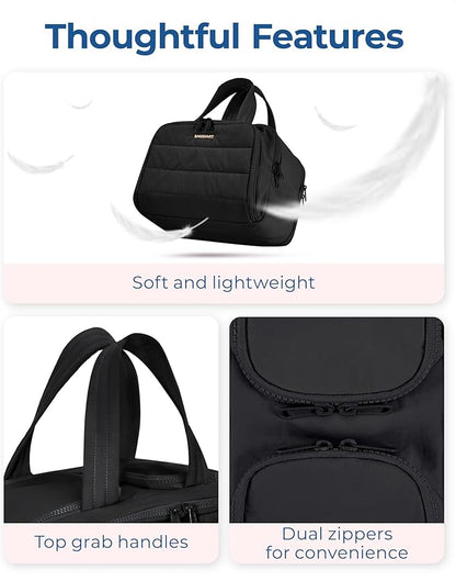 BAGSMART Travel Toiletry Bag, Lightweight Large Wide-open Travel Bag for Women, Puffy Cosmetic Makeup Bag Organizer with Handle for Accessories,Essentials, Toiletries, Black