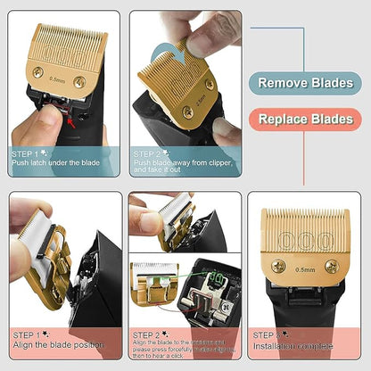 Professional Detachable Replacement Ceramic Blades Set,Cut Length,Compatible with Andis AGC,BDC,BGC,MBG Series/Oster Classic 76/Star-Teq/Power-Teq/A5 Clipper (1.2MM-9.5MM 4PACK) Golden