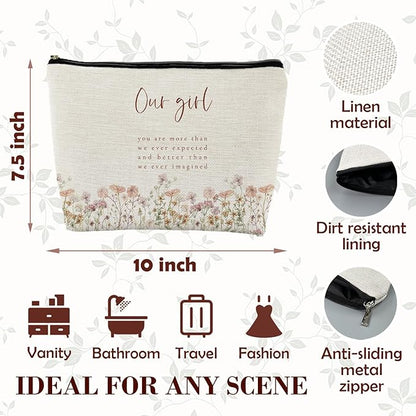 Boho Floral Girl Makeup Bag for Purse, Inspirational Wildflower Cosmetic Bag Travel Toiletry Bag for Women, Pink Flower Zipper Makeup Pouch