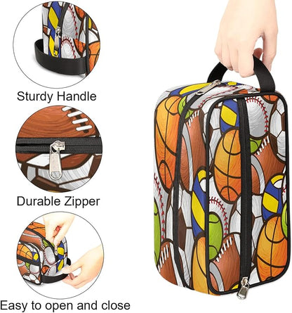 Sport Baseball Portable Travel Toiletry Bag, Volleyball Soccer Ball Cosmetic Organizer Makeup Bag Shower Shaving Bag for Men Women