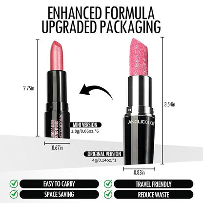 Anglicolor 6PC Mini Glitter Lipstick Set,High Pigmented,Lightweight Smooth Moisturizing Formula,Glossy Shine,Travel Size,Metallic Shimmer Lipstick Gift Sets For Women Girls Makeup kit
