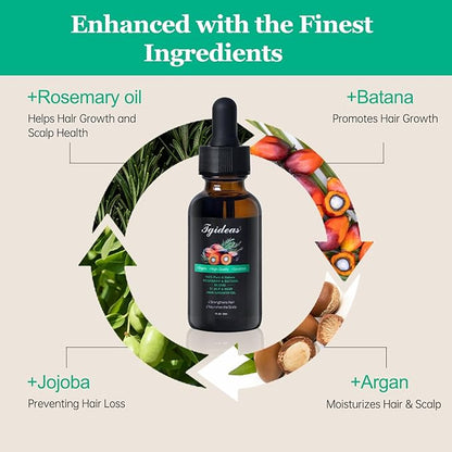 Tgideas Rosemary Batana Oil - Organic Hair Growth - for Scalp & Hair Strengthening - All Hair Types Treatment Oil - Eyebrow & Eyelash Nourishing - 2 Packs