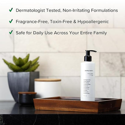 Boldly Basic Fragrance Free Face Wash - Gentle Facial Cleanser on Sensitive Skin - Unscented - Dermatologist Tested - No Sulfates, Parabens or Gluten - Non Comedogenic and Hypoallergenic
