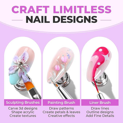 UNA GELLA Nail Art Pens 6PCS Purple Color Double-ended Acrylic Nail Brush Set Nail Dotting Tools Nail Art Design Brushes for Gel Polish, Liner, Drawing, Dotting and Detailing French Tip Tool