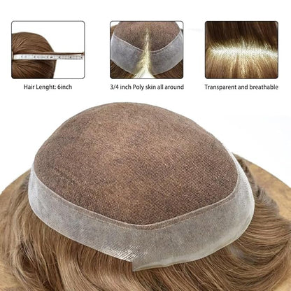 FACE MIRACLE Hair System for Men French Lace Mens Toupee Human Hair Replacement System Lace with PU Toupee for Men Male Hair Piece Wigs 6"X8" #22R