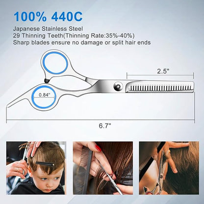 Sirabe 11 PCS Hair Cutting Thinning Scissors Set, Sapphire Professional Haircut Scissors Kit Stainless Steel Barber Texturizing Shears Tools for Salon Hairdressing Home