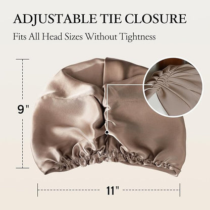 100% Mulberry Silk Bonnet for Sleeping, Adjustable Tie Closure for Women, Breathable Hair Wrap for Hair Protection
