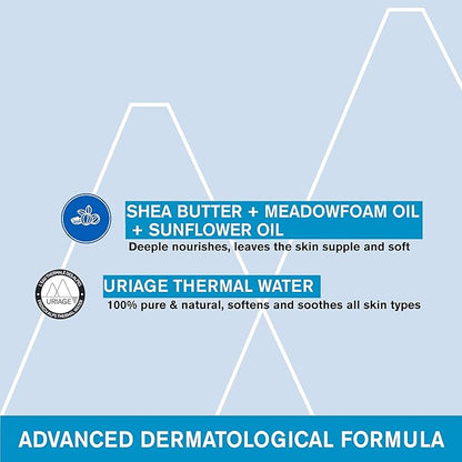 URIAGE Daily Moisturizing Body cleanser with Shea Butter | 2-in-1 Body Wash: Cleanses & Nourishes, Face, Body & Hair, Paraben & Soap-Free, Physiological pH, 500 mL / 17 fl. Oz