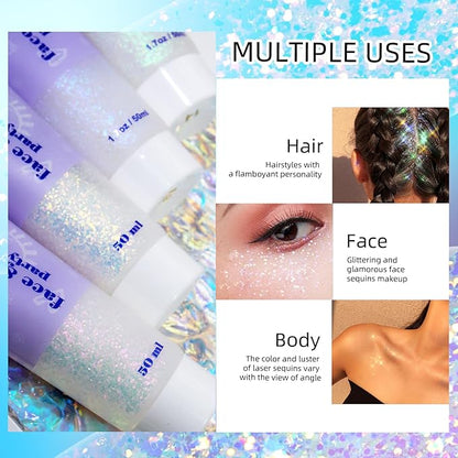 DAGEDA Body Glitter Gel, Holographic Face Glitters Body Gel Shimmer Liquid Eyeshadow, Color Changing Glitter for Face Hair Nails, Glitter Under Light Festival Glitter Makeup 1.7oz (Mystic Purple)