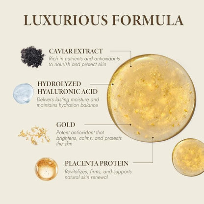 BIOCHEM Golden Placenta Ultra Essence - Placenta Face Serum with Gold Foil, Anti-aging, Hydrating, Firming, Wrinkles, Fine Lines and Skin Tone, Gentle Skincare for Fragrance-Free(4.06 fl. oz / 120 mL)