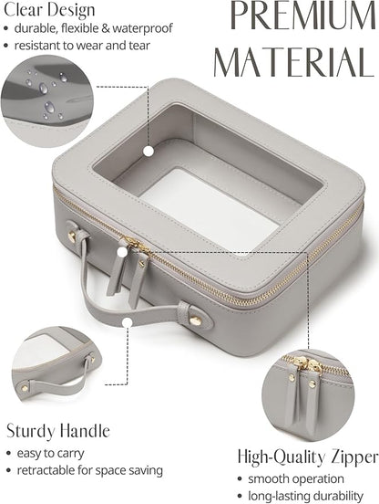 Popvibe Clear Makeup Bag Travel Cosmetic Case Transparent Toiletry Bag with Zipper, Portable Make Up Organizer Traveling Compact Car Bag for Essentials