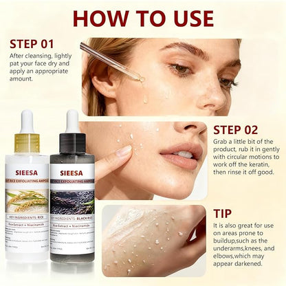 Peel Shot Glow Rice Peeling Ampoule Duo, White Rice Refines Texture+Hyaluronic Acid Locks Moisture, Black Rice Niacinamide Controls Oil Salicylic Acid Gentle Pore Clean, For Various Skins (5.4 fl oz)