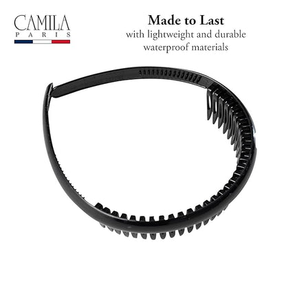 Camila Paris AD110 French Headband for Women, Black, Strong Hold Grip Women's Hair Band, Very Flexible, No Slip and Durable Styling Girls Hair Accessories, Made in France