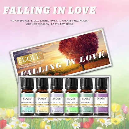 EUQEE Premium Floral Fragrance Oils Set 6PCS Fragrance Oils Set for Diffuser, DIY Candle - Honeysuckle, Lilac, Japanese Magnolia, Violet, Orange Blossom (10ml)