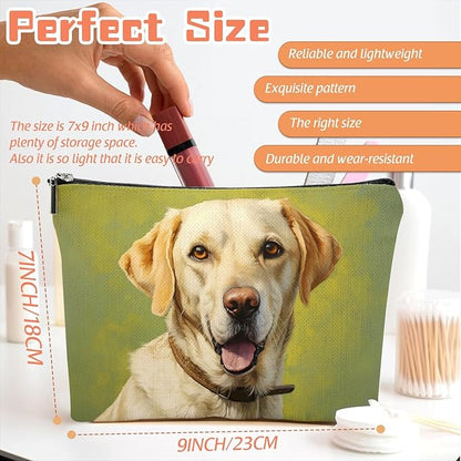 Makeup Bag Travel Cosmetic Bags Small Makeup Case Waterproof Zipper Pouch for Women Girls 7X9inches - Yellow Labrador Retriever with A Brown Collar