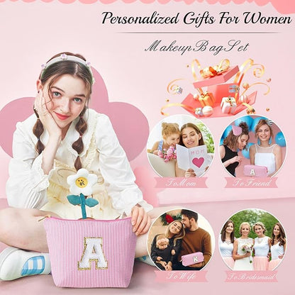 YOOLIFE Birthday Gifts for Women Girls - Personalized Initial Cute Pink Makeup Bags Cosmetic Bag Make Up Bag Toiletry Pouch Gift for Women Her Friend Mom Teacher Sister Teenager Female Bridesmaids Z
