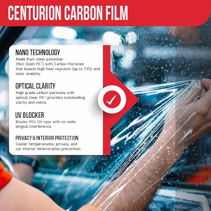 United Centurion Window Tint 3% VLT 24" Inx100'Ft 2Ply Carbon - PET Laminated Adhesive Film - Privacy Window Tint for Cars, Home, Blocks UV/IR Rays, Reduce Heat & Glare - Lifetime Color Stability