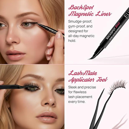 Full Out Glam Magnetic Eyelashes and Eyeliner Kit - Contains 3 Styles of Reusable Magnetic Lashes, LashMate Applicator, BackSpot Liner - Easy to Wear, No Glue Needed, Performance Gift Set