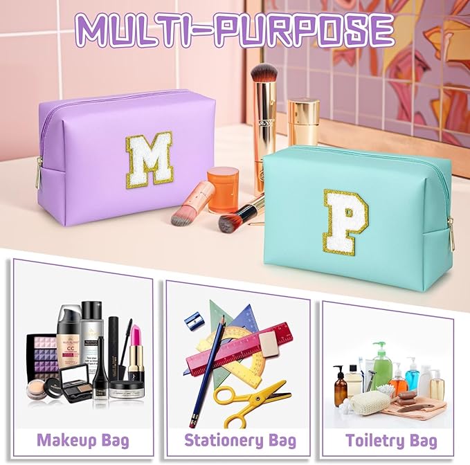 TOPEAST Mom Gifts for Mom, Personalized Initial Makeup Bag Cosmetic Bags for Women Cute Purple Makeup Pouch Birthday Gifts for Mom Mothers Gifts (Purple A)