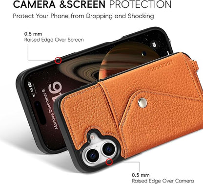 LUCKYCOIN Crossbody Wallet Phone Case for iPhone 17,100% Genuine Leather Wallet Phone Case with Expandable Flip Card Holder,Phone Purse for Women with Adjustable Removable Strap - Pebble Brown