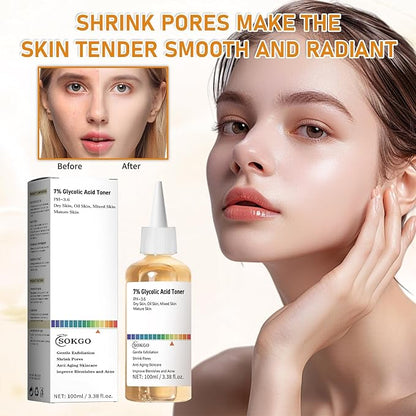 7% Glycolic Acid Exfoliating Toner, Exfoliating Facial Toner, Pore Minimizing Toner, Smooth Skin, Even Tone, Hydrating Formula