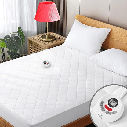 Heated Mattress Pad Twin XL Size Quilted Heating Electric Bed Warmer Luxury Comfort Heat Mattress Pad Cover Single Controller（10 Heat Setting | 1-12 Hours Auto Shut Off | with 8-21 Inch Deep Pocket）