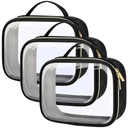 PACKISM TSA Approved Toiletry Bag, 3 Pack Clear Makeup Bags with Handle Large Opening, Clear Toiletry Bags Fit Carry-on Travel Essentials, Quart-sized Travel Bags for Toiletries, Black