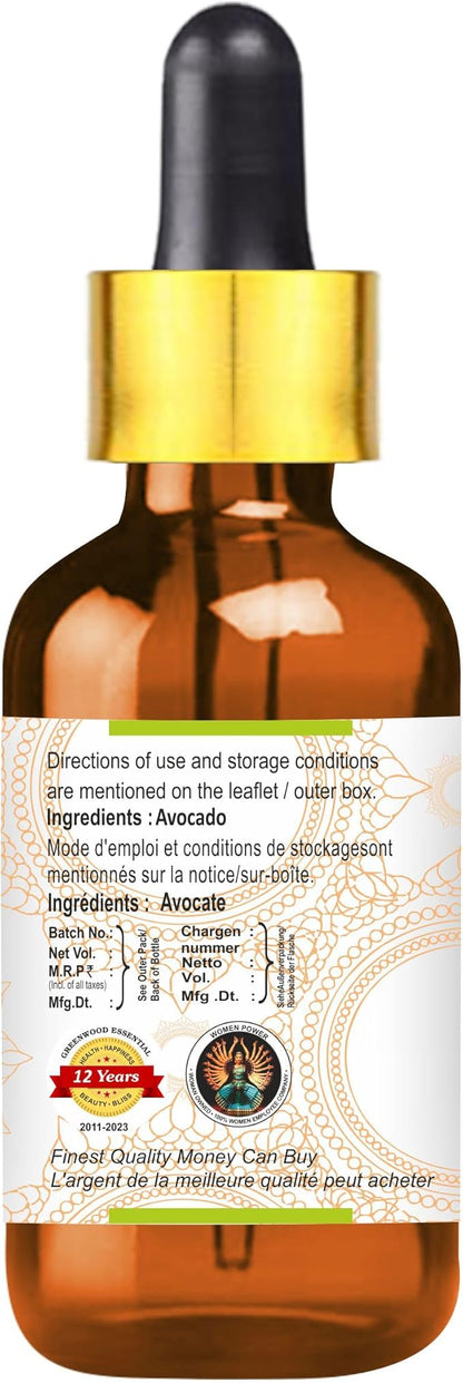 Greenwood Essential Pure Avocado Oil (Persea americana) with Glass Dropper Cold Pressed 100ml (3.38 oz)