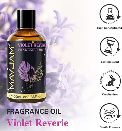 Violet Reverie Fragrance Oil Essential Oil, MAYJAM 3.38FL.OZ Violet Reverie Oil for Diffusers for Home, Long Lasting Scented Oils for Soap Candle Making - 100ML