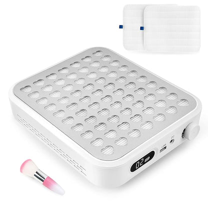 Rechargeable Cordless Nail Dust Collector: Powerful Quiet Nail Fan Vacuum Dust Collector with 2 Filters 1 Brush, Nail Vent Dust Extractor Cleaner for Acrylic Gel Nail Polishing Nail Tech Use, White