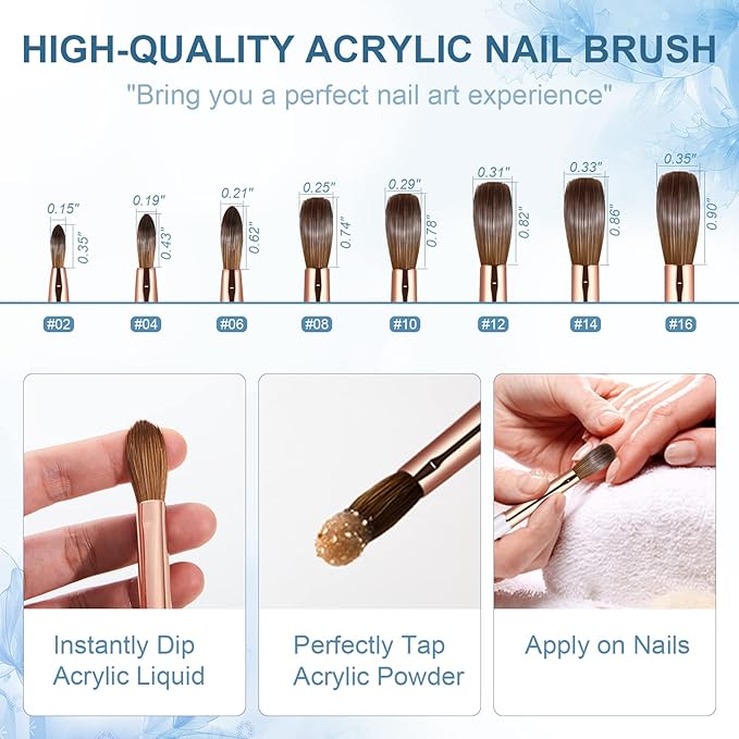 Acrylic Nail Brush Size 8, 100% Real Kolinsky Art Nail Brush for Acrylic Powder Application, Handmade Women Manicure Nail Extension Tool for Professional DIY Home Salon and Beginners
