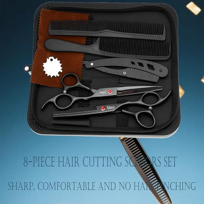 Hair Scissors Professional Set - Steel Barber Shears with Offset Handle, Thinning & Straight Scissors for Salon & Home Hair Cutting