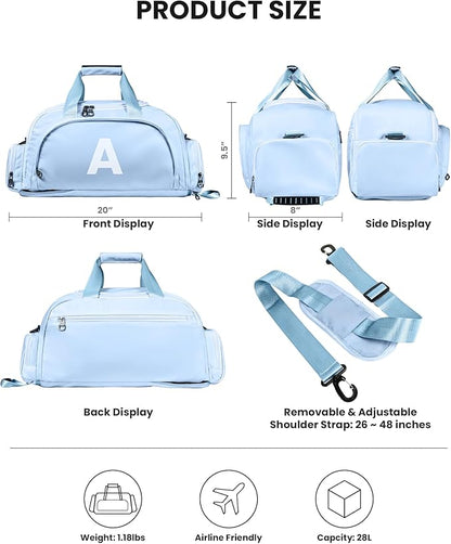 Birthday Gifts for Granddaughter, Initial Gym Bags with Shoe Compartment, Dance Bag for Girls, Monogram Kid Overnight Bags, Carry on Travel Duffel-Perfect for Sport Gymnastics (Letter A)