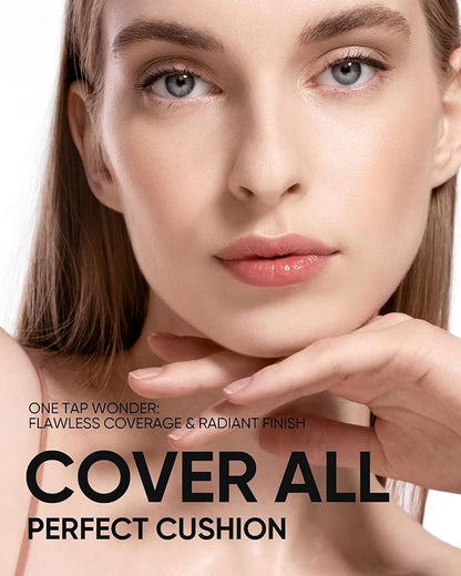 Full Coverage Cushion Foundation, Weightless, Skin Fit, Satin Glow Finish, Oil-Control Waterproof Foundation, Sweatproof Flawless BB Cream CC Korean Makeup,Tattoo Cover Up, Buildable(#04 Beige)
