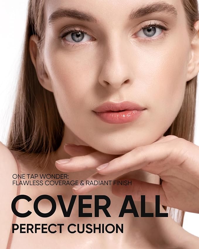 Full Coverage Cushion Foundation, Weightless, Skin Fit, Satin Glow Finish, Oil-Control Waterproof Foundation, Sweatproof Flawless BB Cream CC Korean Makeup,Tattoo Cover Up, Buildable(#22N Shell Beige)