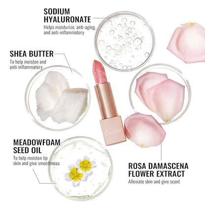 Oulac Shimmer Lipstick for Women, Infinity High Shine Finish, Hydrating Lip Color Infused with Damask Rose Oil for All-Day Comfort, Gluten-Free Vegan Beauty, D03 Soirée Red