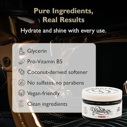 Pomade – Strong Hold, High Shine, and Hydrating Formula with Pro-Vitamin B5 – Tobacco Vanilla Scent – 4 oz