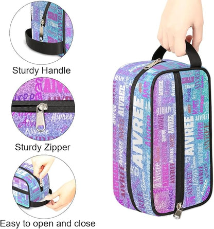 Personalized Name Toiletry Bag, Large Travel Cosmetic Bag Portable Makeup Organizer Bag for Women Bathroom Shower Essentials, Gradient Purple Blue Glittering
