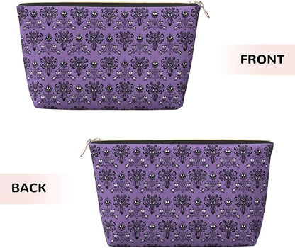 Haunted the Mansion Small Makeup Bag for Women - Leather Travel Cosmetic Bag Make Up Pouch Mini Travel Zipper Pouch - Makeup Organizer Bag
