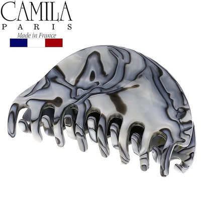 Camila Paris CP2958 French Hair Ponytail Holders Ties, Flower, Handmade, Gray, Strong Hold Grip Hair Clips for Women, No Slip and Durable Styling Girls Hair Accessories, Made in France