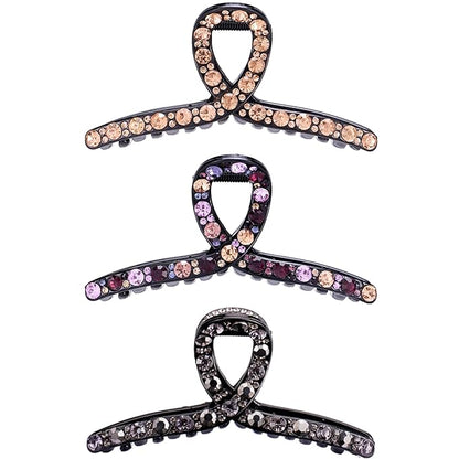 SINIDE Crystal Hair Claw Clips, Rhinestone Plastic Claw Clips Nonslip Acrylic Metal Jaw Clip for Thick Long Hair, Fashion Elegant Clamps Accessories for Women Strong Hold Barrette for Styling (3 Pack)