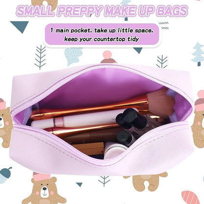Gifts for Girls Initial Makeup Bag Personalized Cosmetic Bag with Zipper Cute Travel Toiletry Bag Waterproof PU Preppy Makeup Pouch Birthday Gift for Teen Girls Women(Purple I)