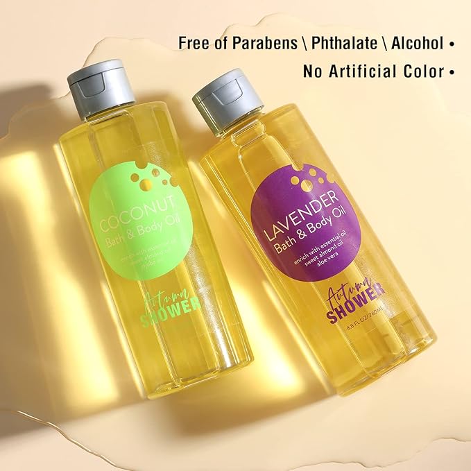 Bath and Body Oil Body Oil with Sweet Almond Jojoba and Shea Butter, Lavender & Coconut Shower Oils Mother's Day Gift for Women Dry Skin 17.6 fl oz (Pack of 2)